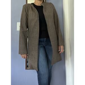 Amanda and chelsea Brown Long Blazer Plaided Long Line Topper L